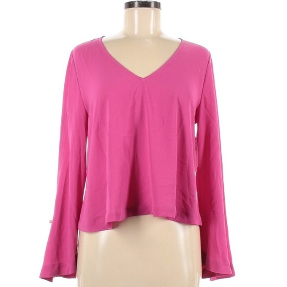 Abound size M pink raspberry BOHO flared sleeve w pearl buttons v-neck blouse